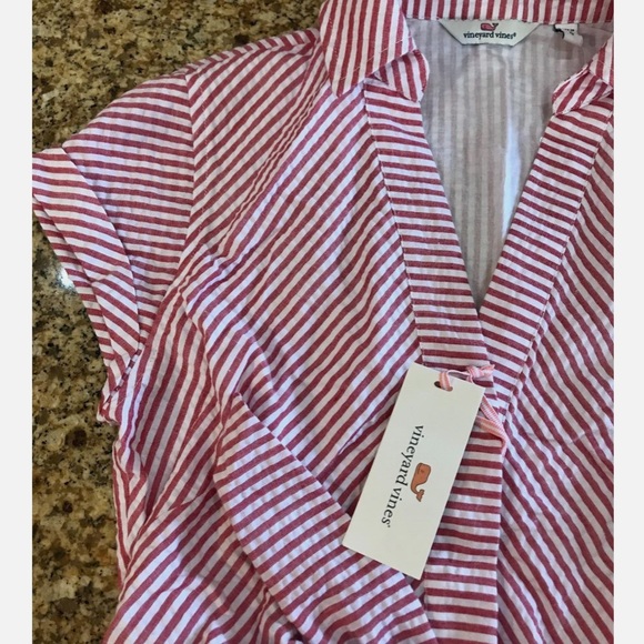 Vineyard Vines Pink and White Seersucker Twist Front Dress - Picture 11 of 14